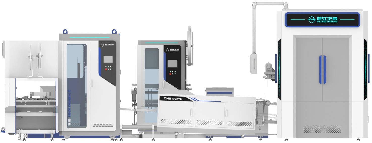 ZW-A8 production line — rear view showing servo control cabinets and main feeding tower