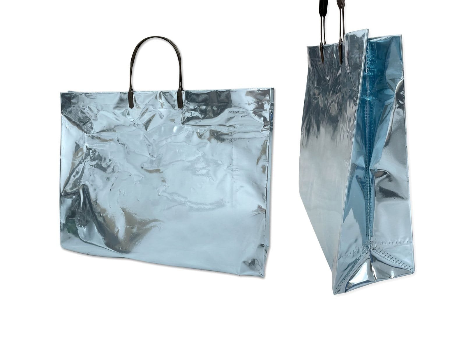 Silver metallic laminated non-woven bag samples