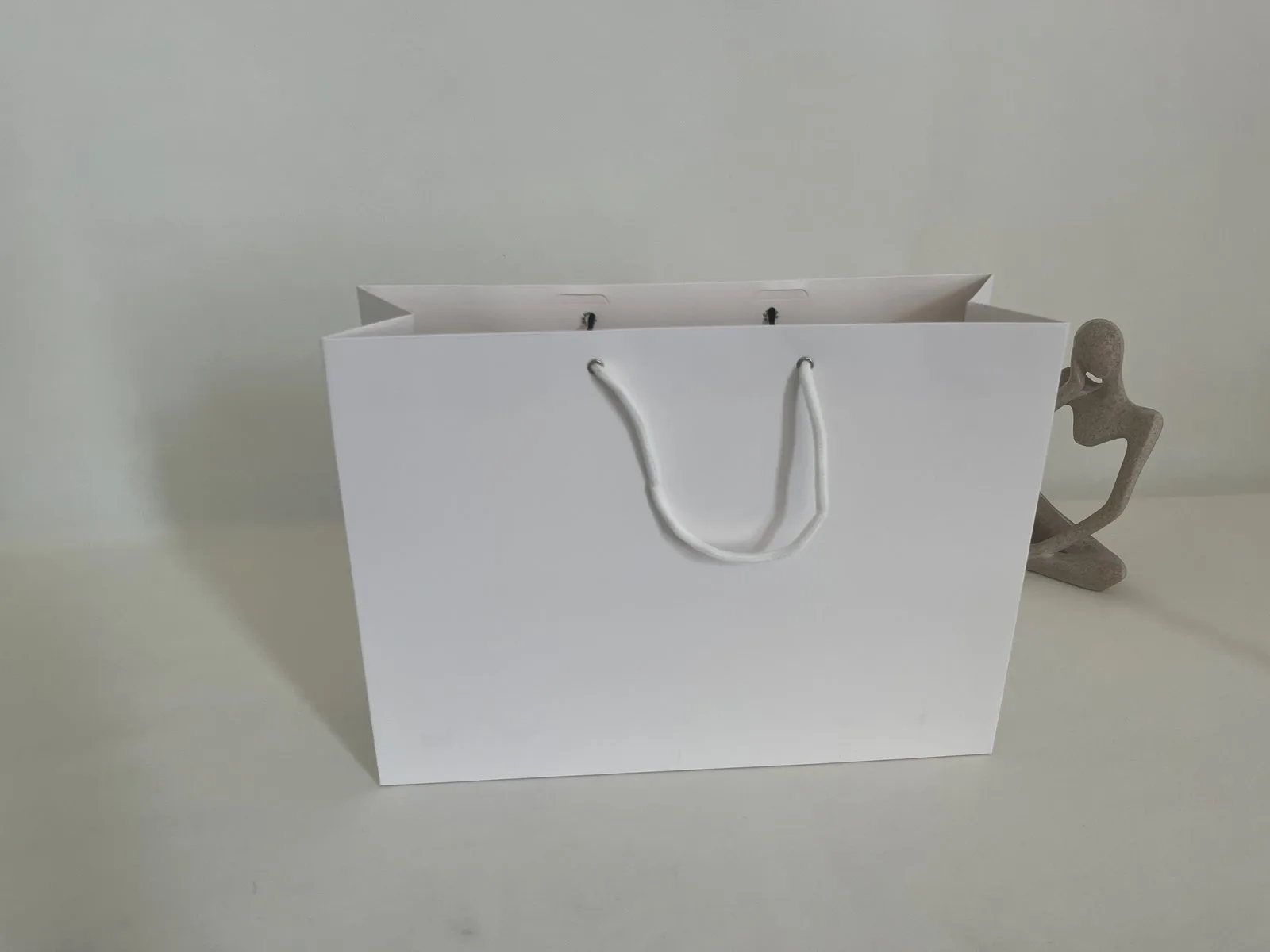 Plain white paper bag sample with round rope handles