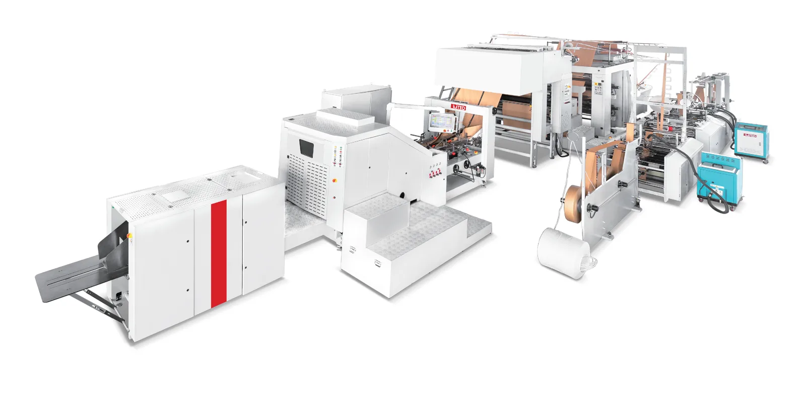 RZFD-330TF roll fed paper bag making machine with inline printing and dual handle capability